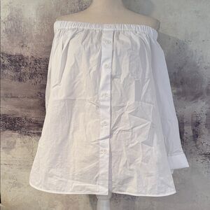 Zara White Off-Shoulder Button-Up Blouse size medium